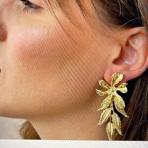 Large silver or gold leaf earrings, Statement earrings